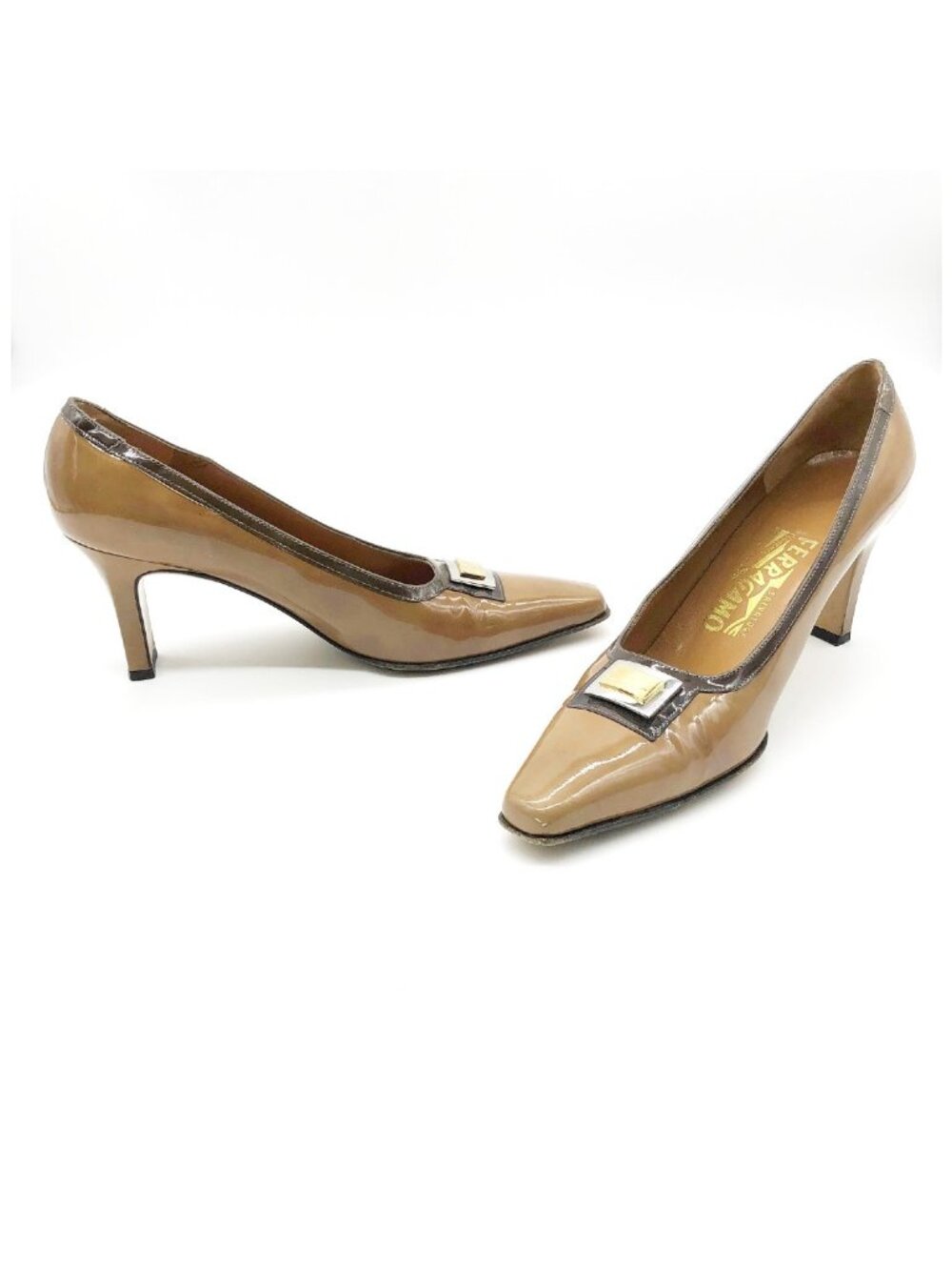 Vintage Salvatore Ferragamo Patent Leather Two-Tone Pumps – 8B – Made in Italy